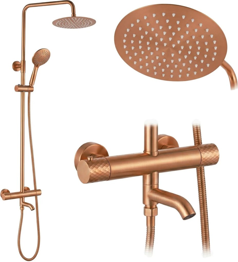 Coloana de dus cu termostat Lungo Diamond Copper Brush
