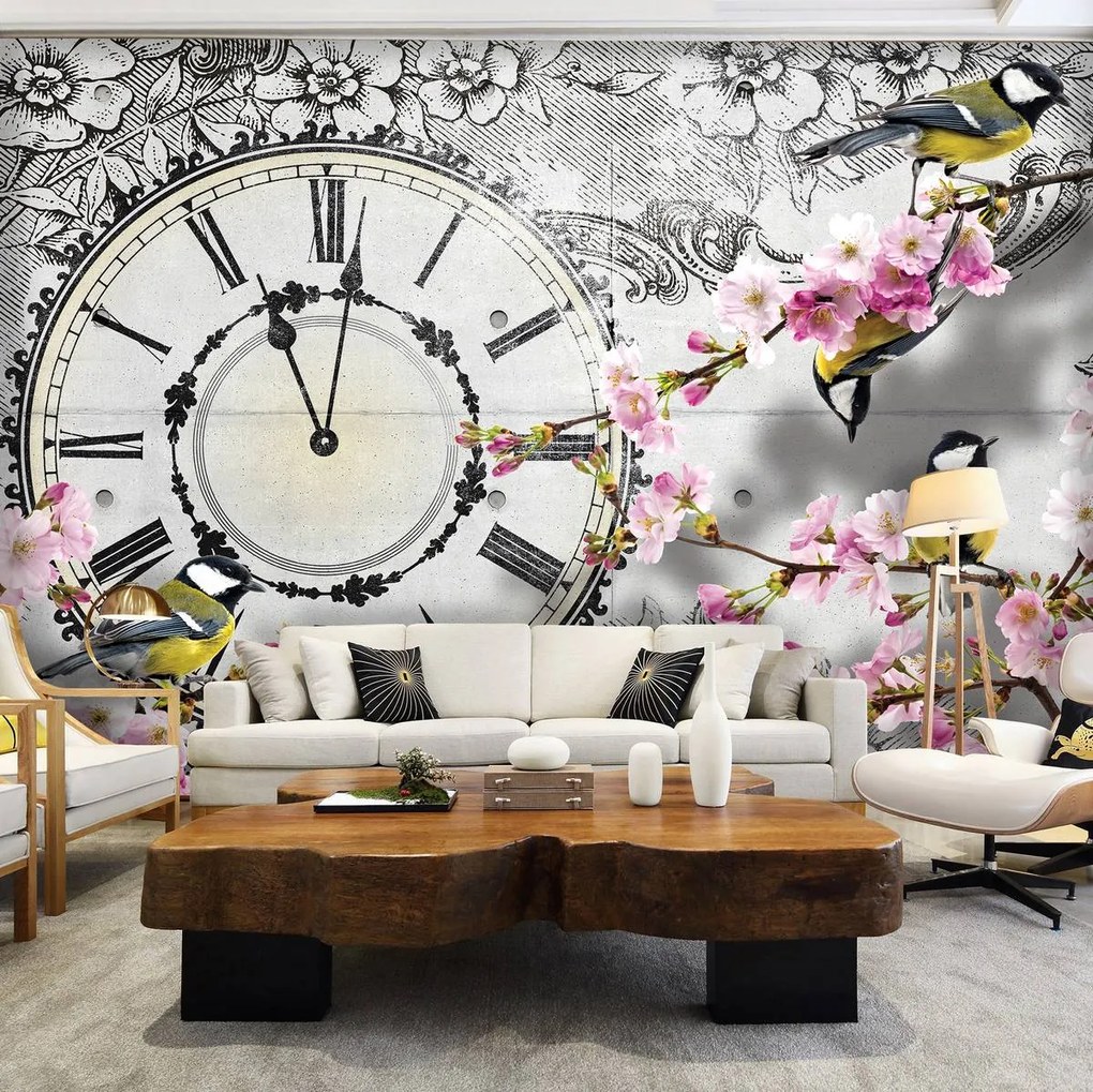 Fototapet - Ceas cu flori (152,5x104 cm)