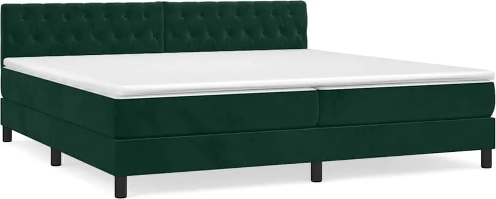 vidaXL Pat box spring cu saltea, verde închis, 200x200 cm, catifea