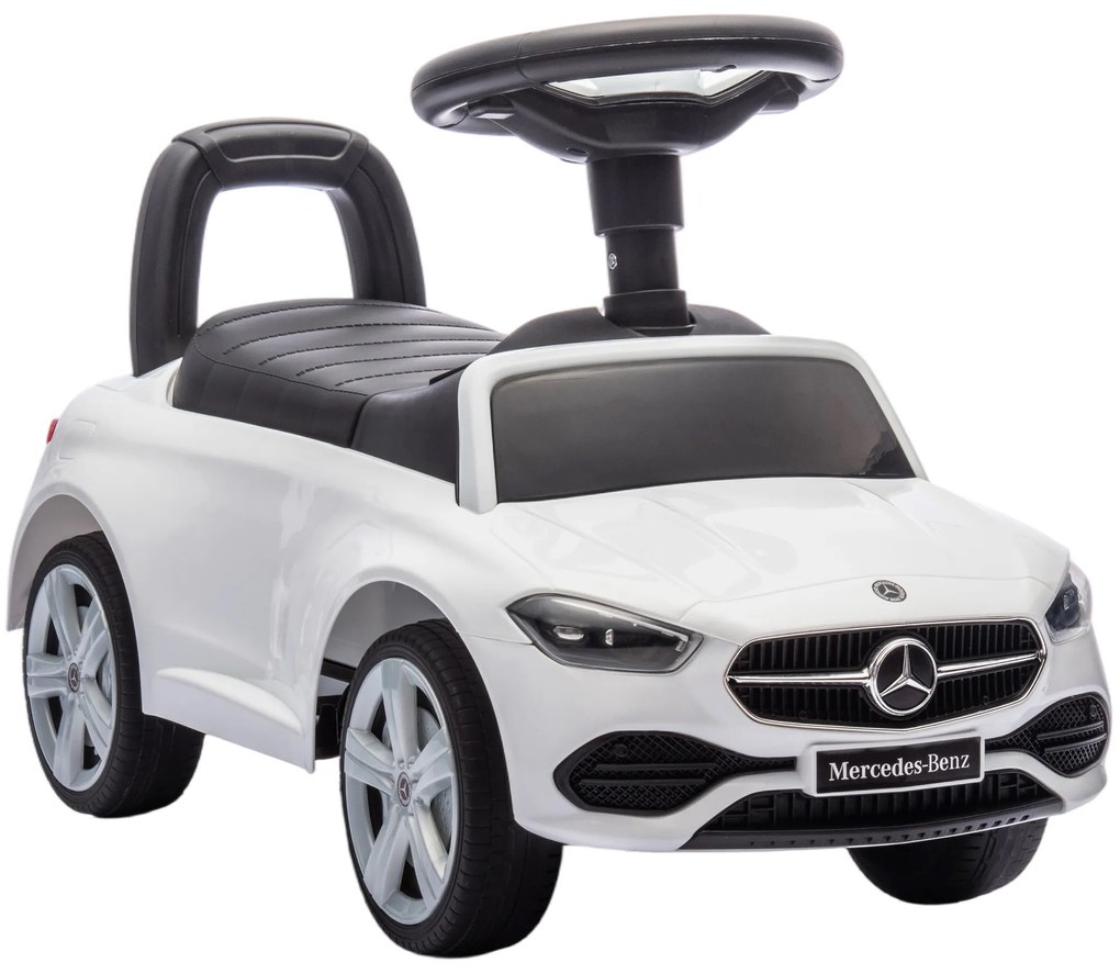 Mașinuță Electrică AIYAPLAY pentru Copii Licență Mercedes Benz cu Claxon și Spațiu de Depozitare, 65x28x39 cm, Alb | Aosom Romania