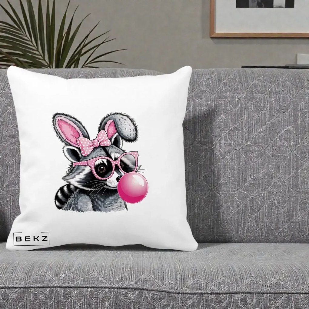 Perna Decorativa Raton cu Urechi de Iepure si Guma de Mestecat, 40x40 cm, Alba Mata, Husa Detasabila, Perna Inclusa, BEKZ®