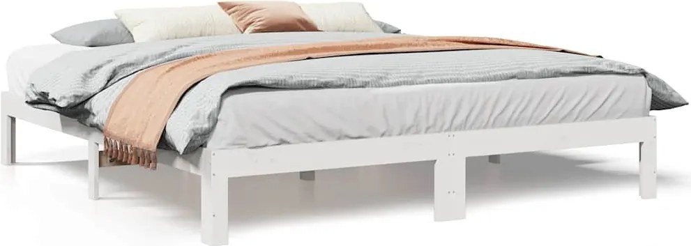 vidaXL Cadru de pat fără saltea, alb, 160x200 cm, lemn masiv pin