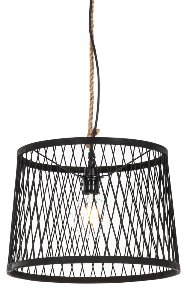 Lampă suspendată rustică pentru exterior din ratan negru 40 cm - Calamus