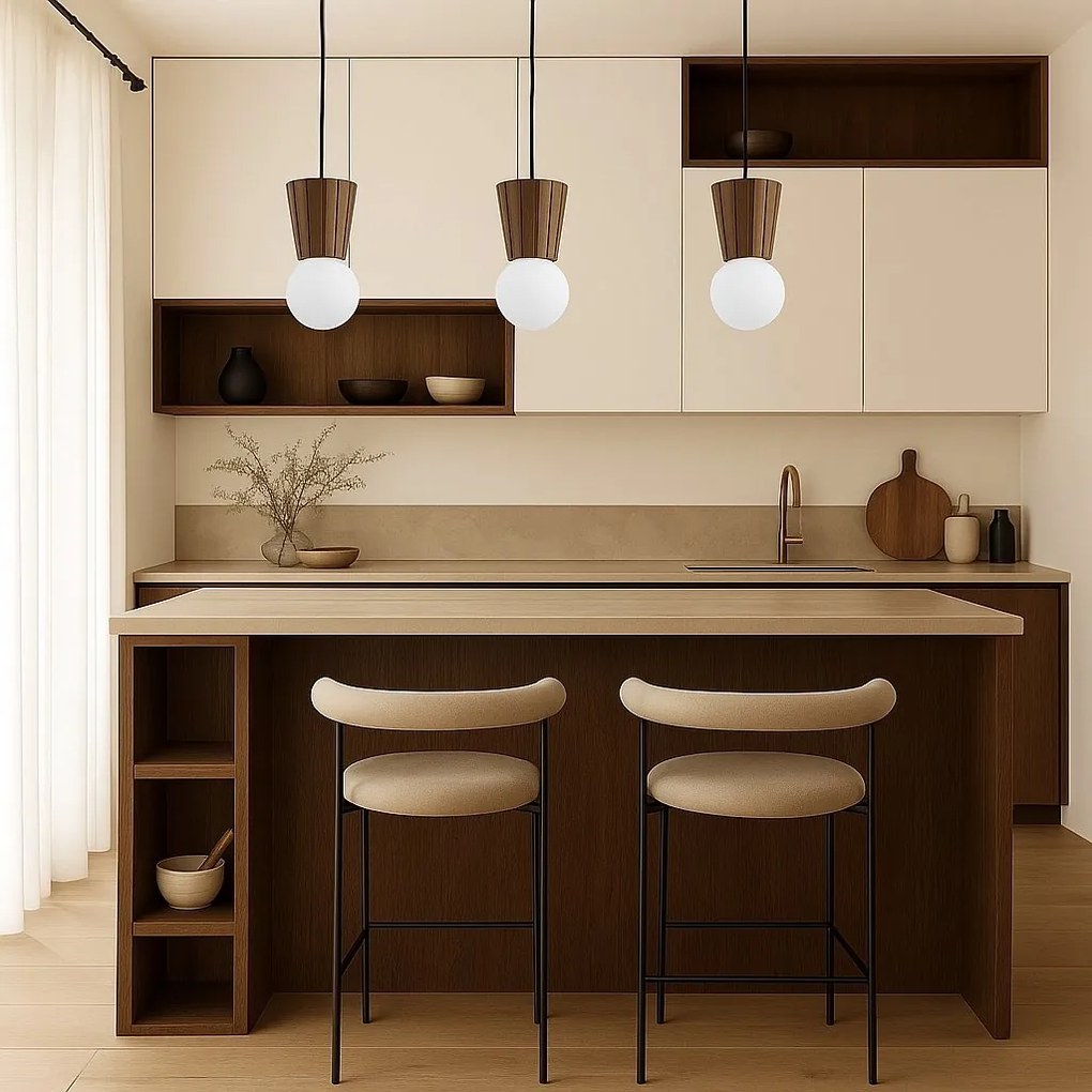 Lustra cu 3 pendule lemn stil scandinav VOLANTE 6358