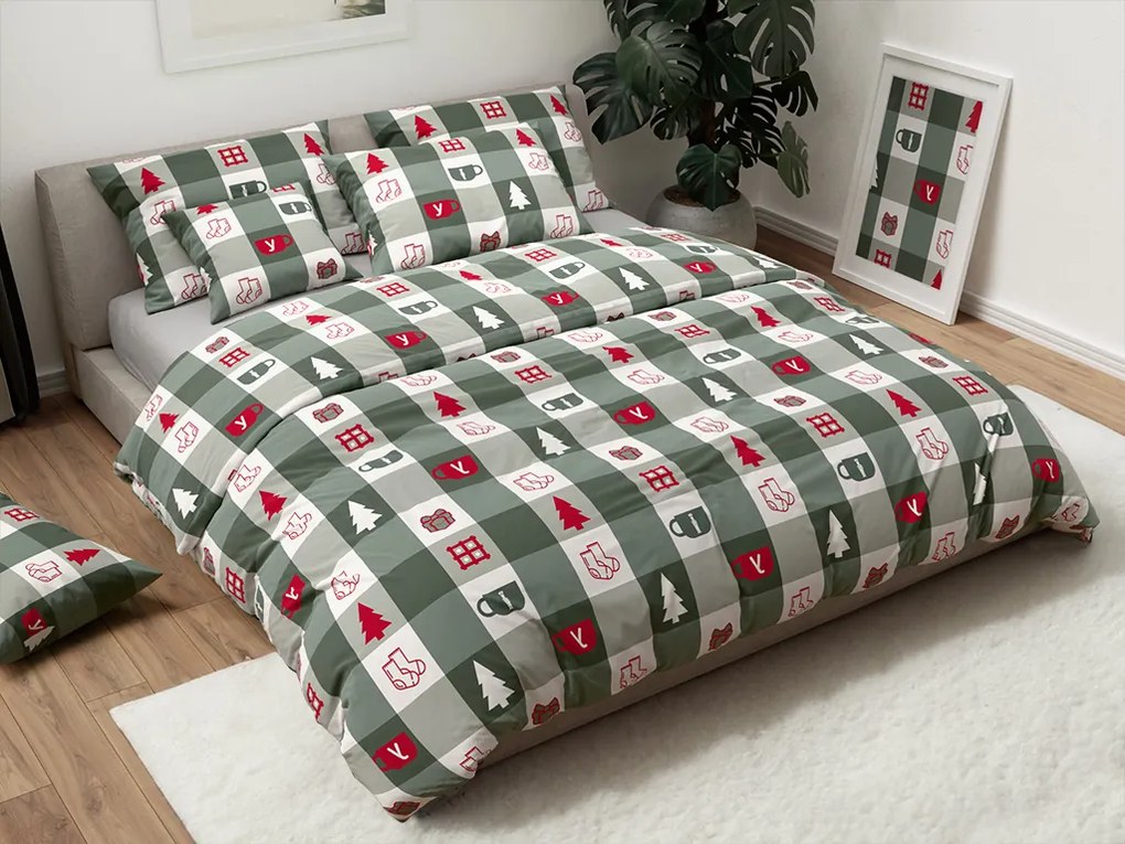 Lenjerie de pat din bumbac CHRISTMAS SOCKS verde Dimensiune lenjerie de pat: 70 x 90 cm | 140 x 220 cm