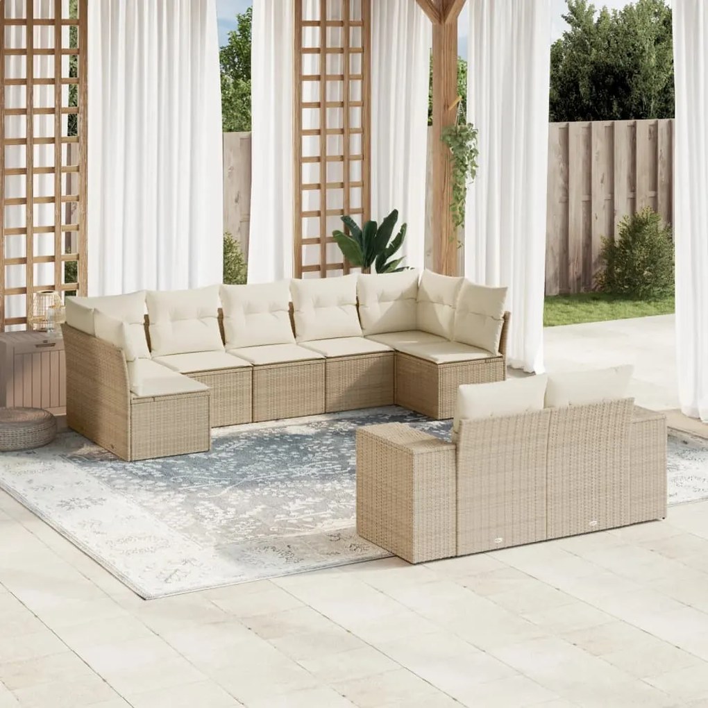 vidaXL Set canapele de grădină, 9 piese, cu perne, bej, poliratan