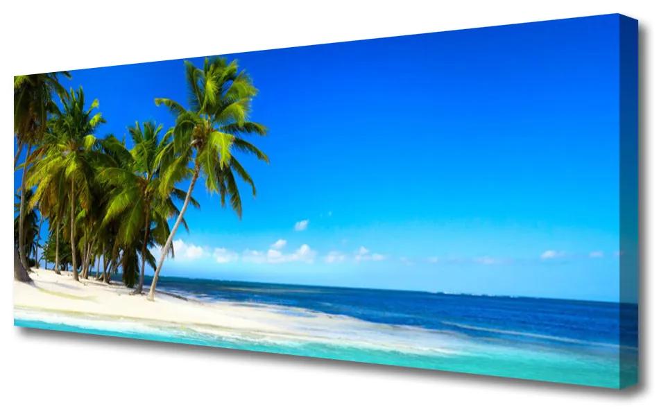 Tablou pe panza canvas Palm Trees Sea Beach Peisaj Alb Verde Albastru