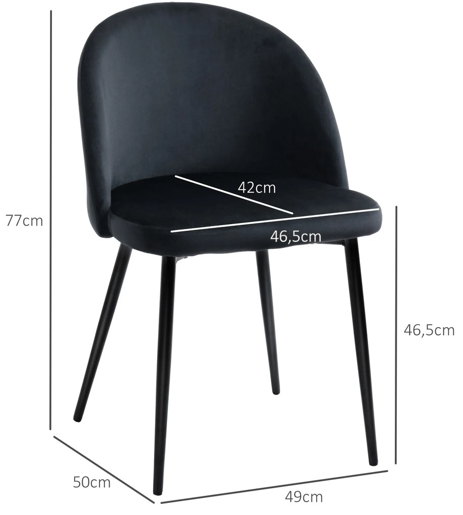 HOMCOM Lot de 2 scaune sala de mese scaun de bucătărie scandinav scaun din catifea tapitat cu picioare subțiri de metal | Aosom Romania