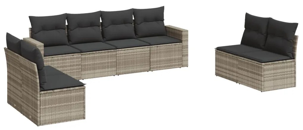 3218842 vidaXL Set mobilier de grădină cu perne, 8 piese gri deschis poliratan