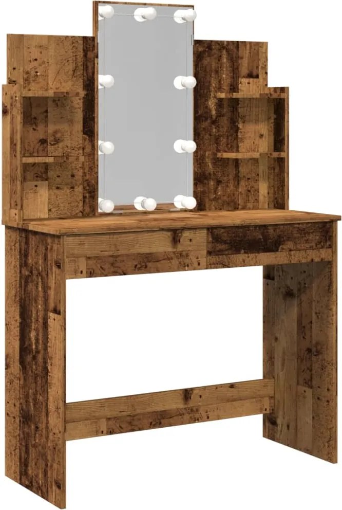 vidaXL Masă de toaletă cu LED-uri, lemn vechi, 96x40x142 cm