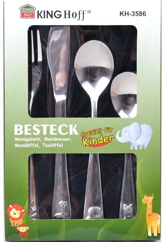 Set de tacamuri pentru copii KIngHoff KH 3586, 4 piese, Lucios, Otel Inoxidabil, Decoratie Animale