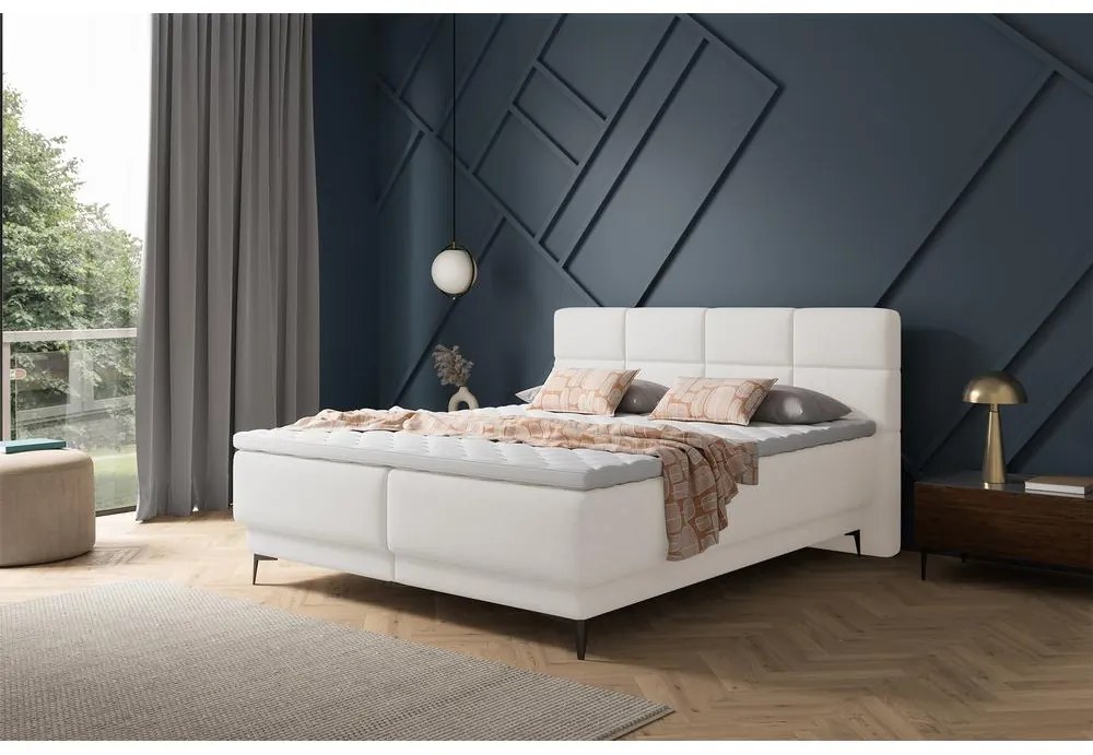 Pat matrimonial 140 cm Riviera 140 (cu somieră și saltea) (cu sp. depozitare) (alb + negru). 1099652