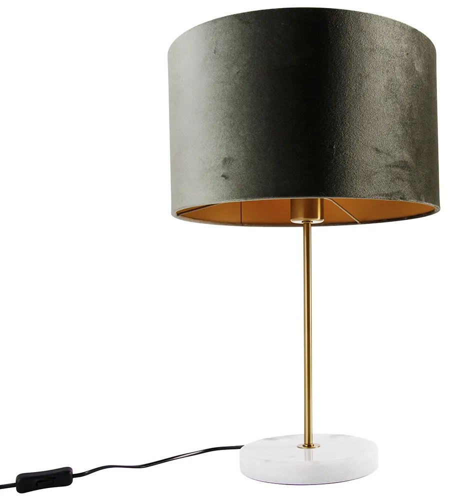 Lampă de masă alamă cu abajur de catifea verde 35cm - Kaso