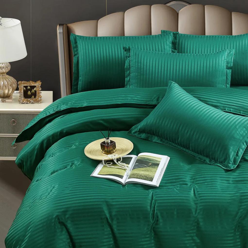 Lenjerie de pat, damasc, pat 2 persoane, verde, 6 piese, Jo-Jo