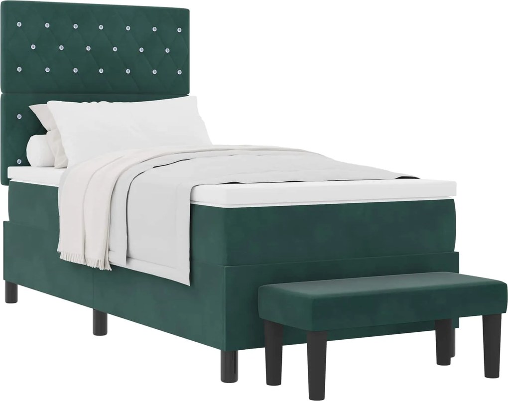 vidaXL Pat cu arcuri cu saltea Verde închis 100 x 200 cm Catifea