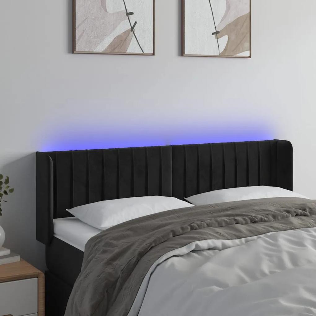 3123524 vidaXL Tăblie de pat cu LED, negru, 147x16x78/88 cm, catifea