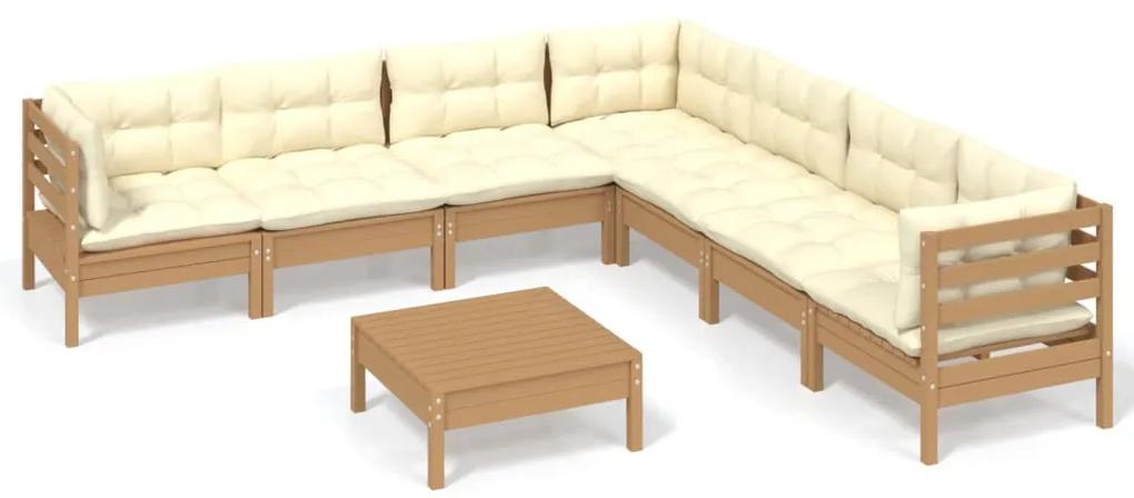 3096800 vidaXL Set mobilier grădină cu perne, 8 piese, maro miere, lemn de pin