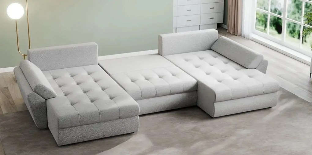 Colțar extensibil dumonde cu ladă de depozitare si sezut confortabil din spuma high-density, Loana U Euphoria Dove 355x185 cm