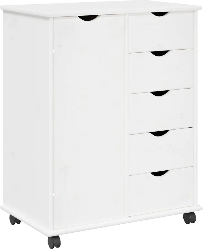 vidaXL Cabinet mobil cu roata Alb 63,5 x 39 x 79 cm Lemn de pin masiv