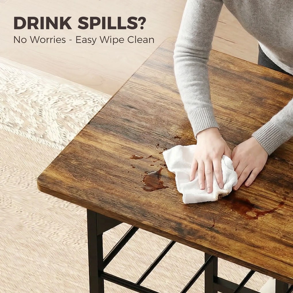 HOMCOM Set masă dining cu 2 scaune, masă pentru bucătărie cu scaune pentru 2 persoane, cadru din metal, maro | Aosom Romania