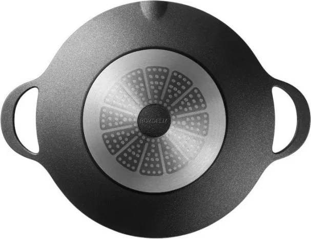 Tavă de aluminiu pentru grătar/coacere BUYDEEM CP101, 36 cm, antiaderentă, mânere ergonomice, margine de turnare, negru