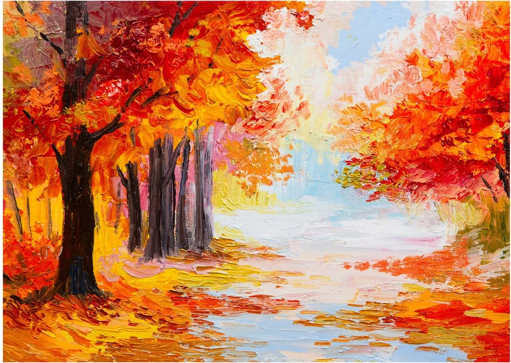 Tablou pe sticlă - Pictura, toamna colorată (70x50 cm)