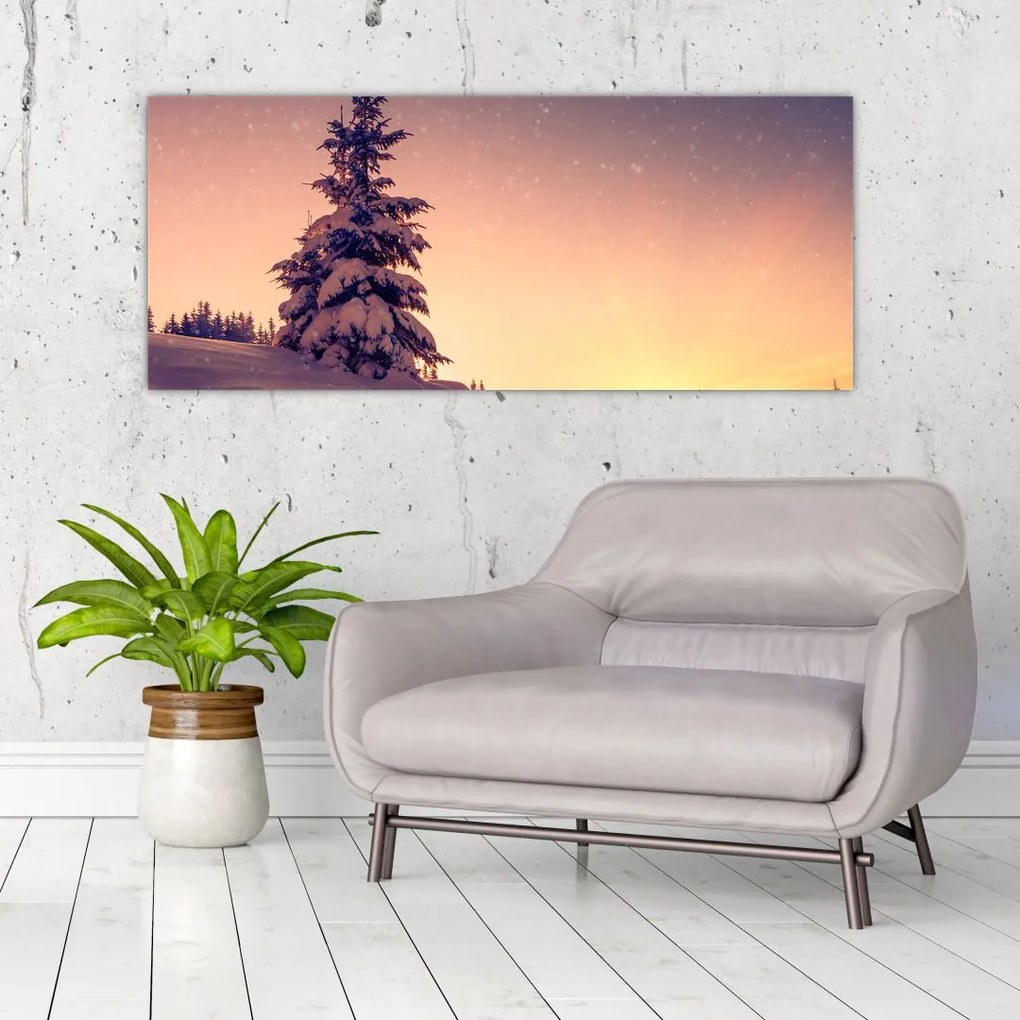Tablou cu copac înzăpezit pe luncă (120x50 cm)