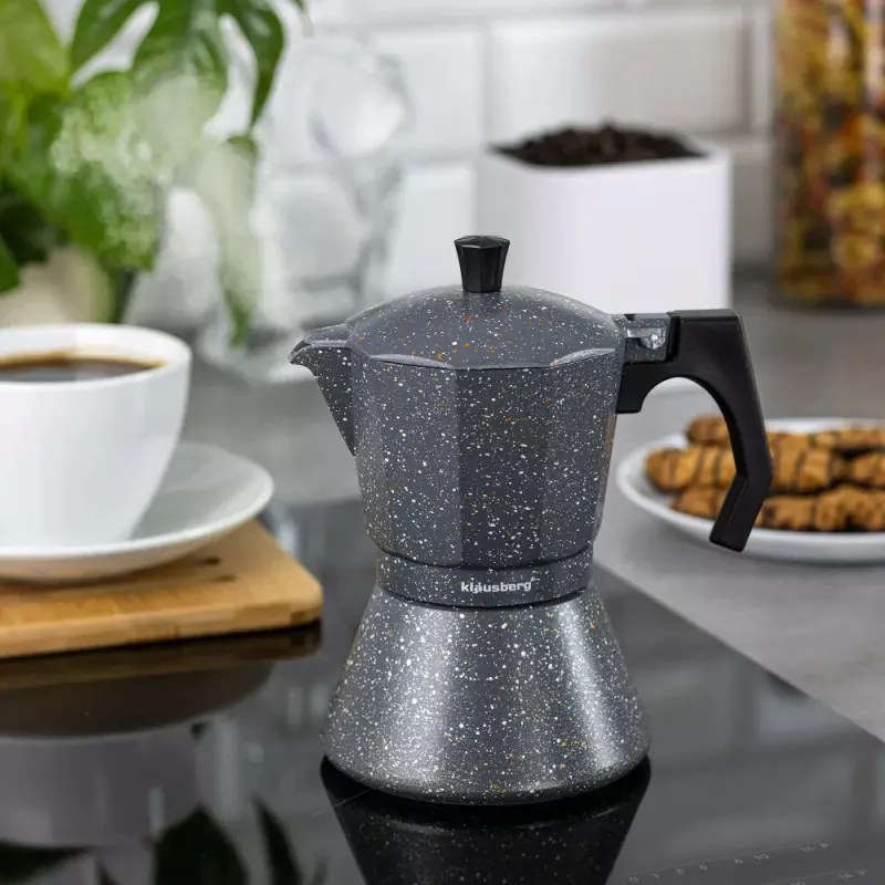 La mâna a doua: Cafetiera moka Klausberg KB 7547, 9 cesti, Inductie, Marmura gri