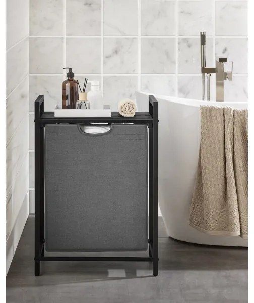 Coș pentru rufe REX, negru/gri