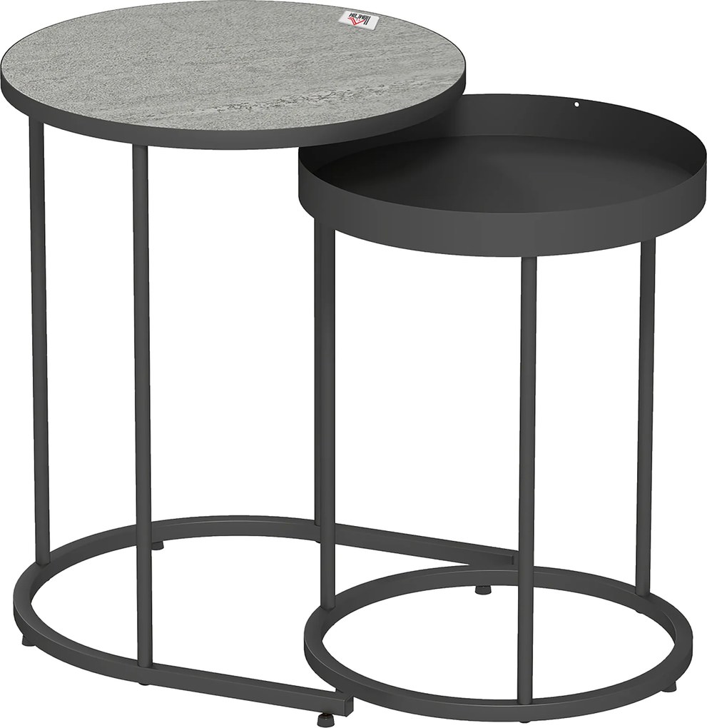 HOMCOM Set de 2 Măsuțe de Cafea în Stil Industrial, din Lemn și Metal, Ø42x54 cm și Ø36.5x48.5 cm, Gri și Negru | Aosom Romania
