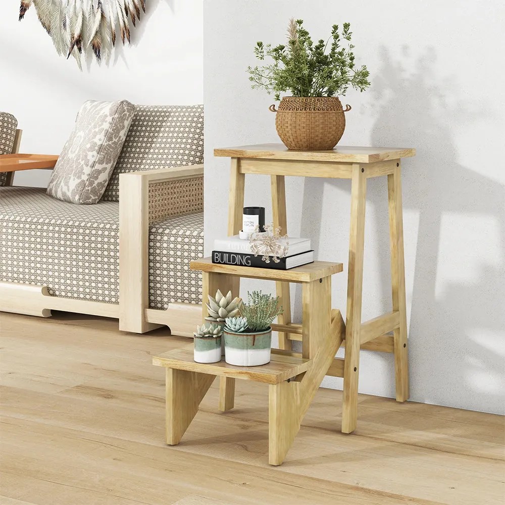 Scăunel pliabil cu 3 trepte, natur