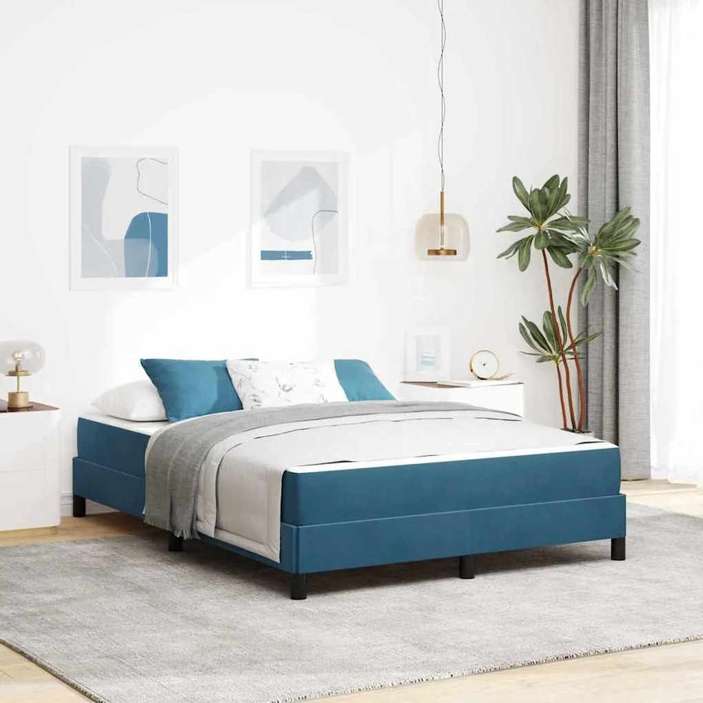 vidaXL Pat boxspring cu saltea Albastru închis 140 x 190 cm Catifea