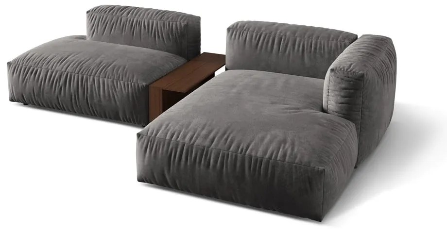 Colțar modular gri cu tapițerie din catifea (cu colț pe partea dreaptă/cu șezlong) Martina – Micadoni