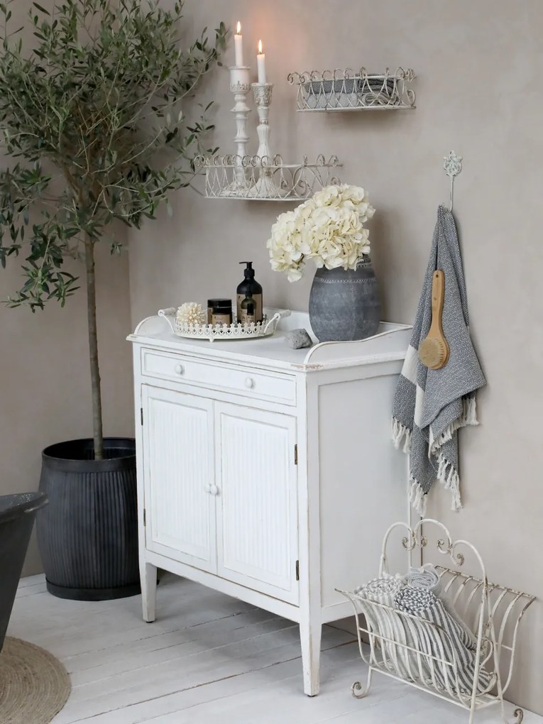 Dulap shabby chic, alb antichizat cu 2 uși și 1 poliță