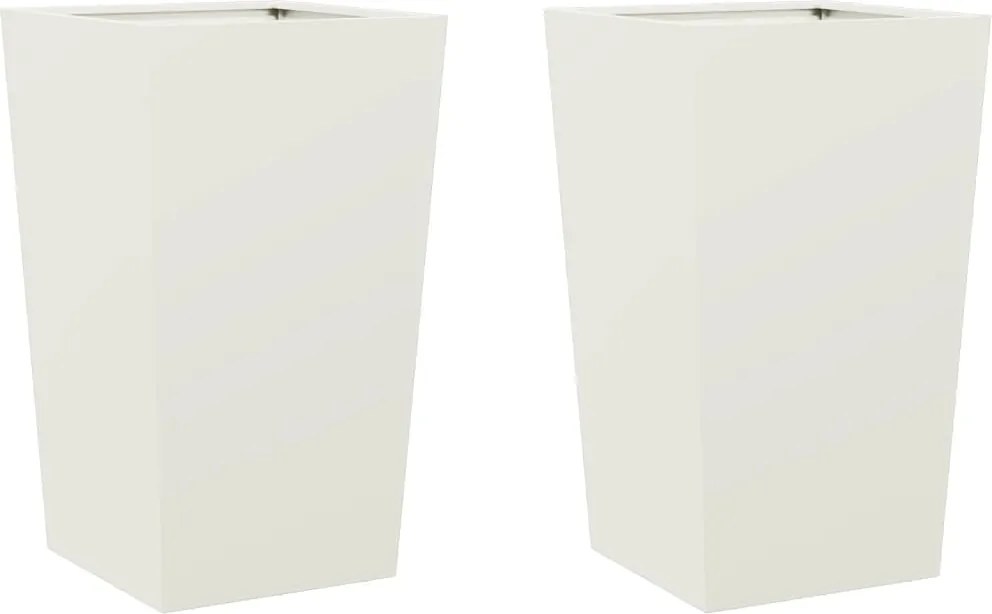 vidaXL Jardiniere de grădină, 2 buc., alb, 45x45x75 cm, oțel
