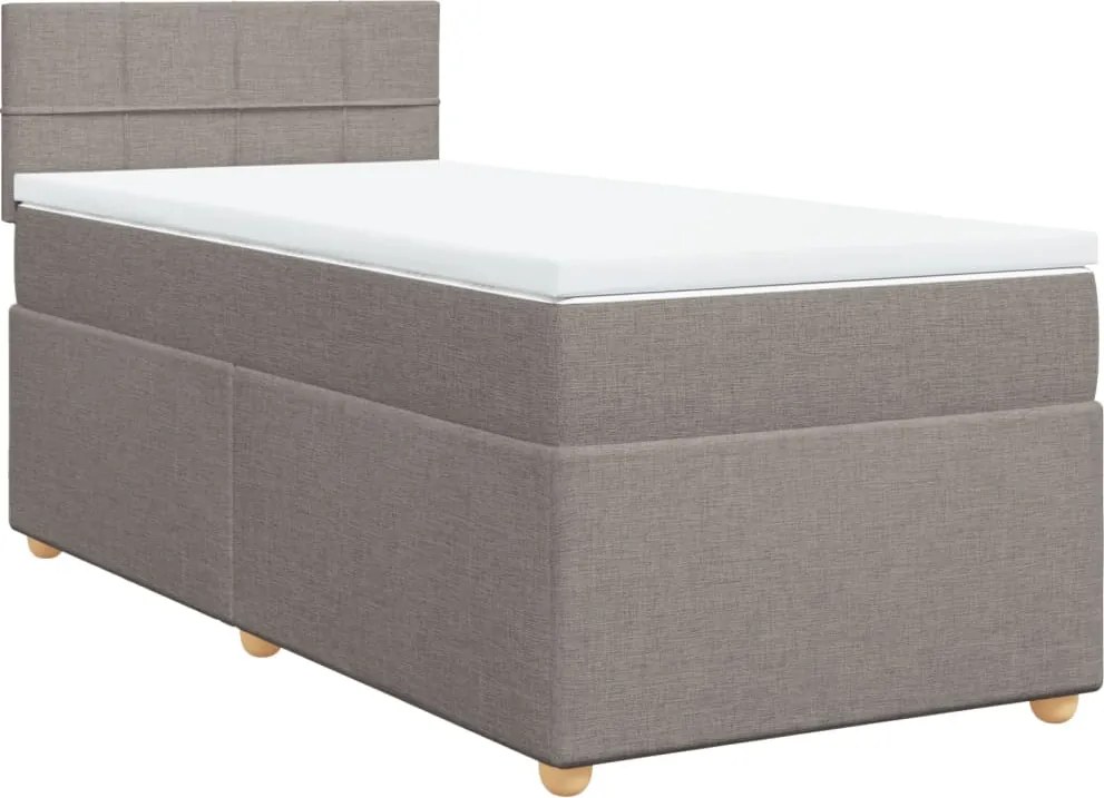 vidaXL Pat box spring cu saltea, gri taupe, 90x190 cm, textil