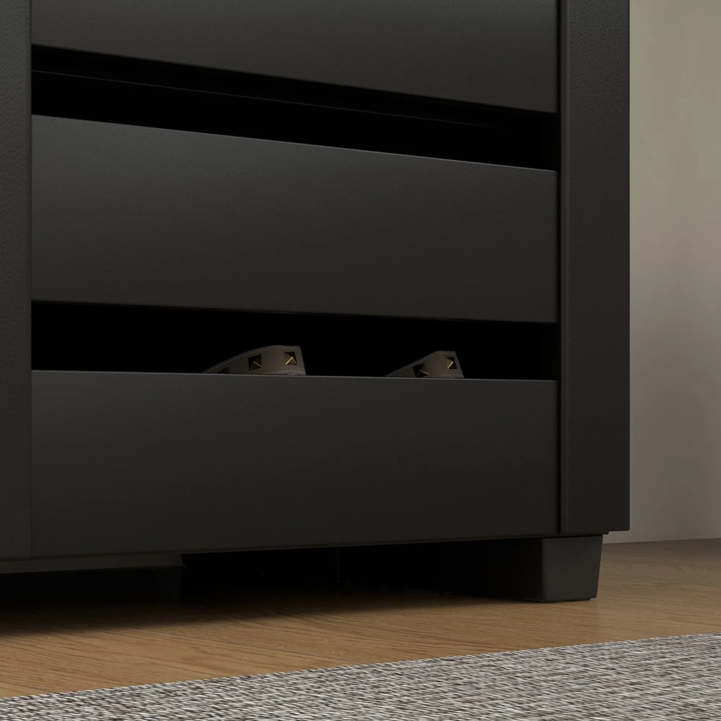 HOMCOM Pantofar cu 5 niveluri, 4 rafturi reglabile și uși cu lamele, din PAL, 76x33x98 cm, negru | Aosom Romania
