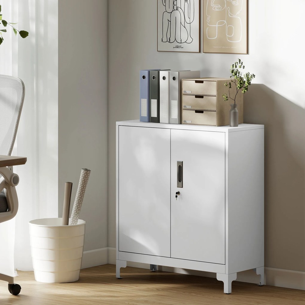HOMCOM Mobilier de birou cu 3 rafturi, 2 uși și chei, 80x35x91 cm, Alb | Aosom Romania