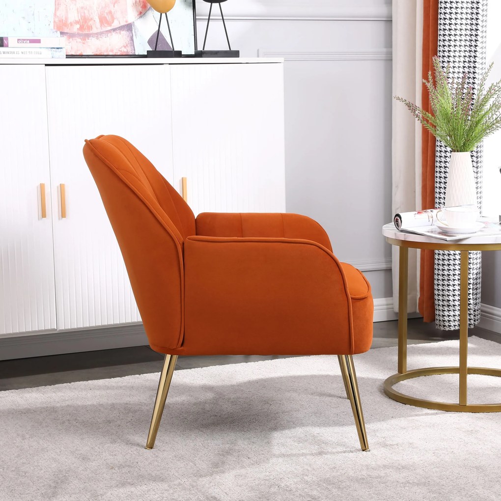 Fotoliu de salon din catifea, Design ergonomic, Portocaliu