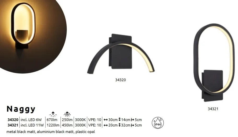 Aplica LED pentru iluminat exterior IP44 Naggy negru H-32cm