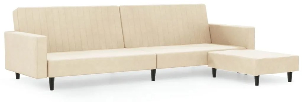 3081874 vidaXL Canapea extensibilă cu taburet, 2 locuri, crem, catifea