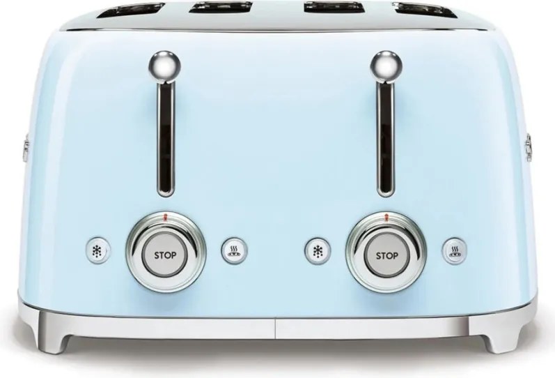 Prăjitor de pâine SMEG 50's Style TSF03PBEU, 2000 W, 4 felii, 6 niveluri, Tava pentru firimituri, Cablu integrat, Oțel inoxidabil, Albastru
