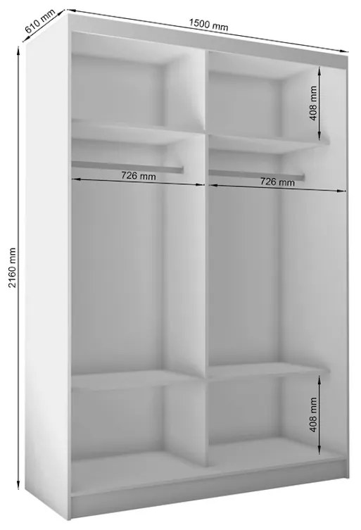 Supermobel Dulap cu uși glisante și oglindă TANNA + Amortizor, alb, 150x216x61