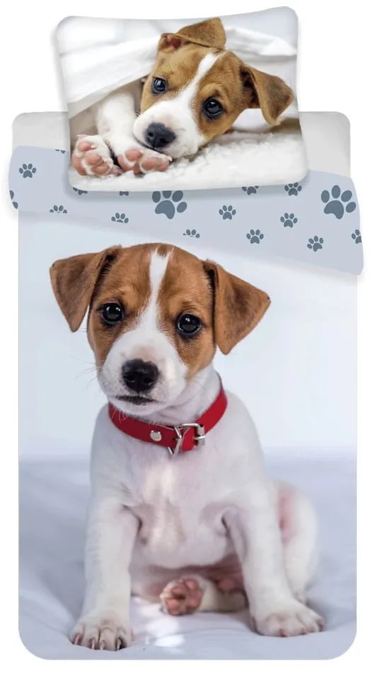 Lenjerie de pat pentru copii gri din bumbac pentru pat de o persoană 140x200 cm Dog – Jerry Fabrics
