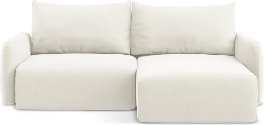 Colțar crem extensibil/cu spațiu de depozitare cu tapițerie din catifea (cu colț pe partea dreaptă/cu șezlong) Kalena – Makamii