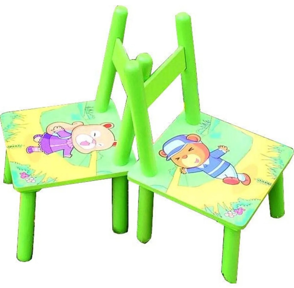 Masuta copii din MDF cu doua scaune Novokids™ My first table, dimensiuni 59X39X40, suprafata lucioasa, Verde