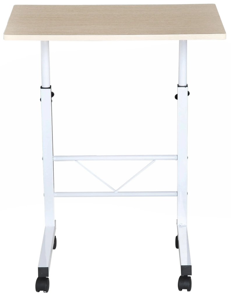HOMCOM Suport lateral reglabil pe înălțime mobilă masă de cafea cu roți frânare C-Tables Placă de lemn Oțel Metal Plastica Alb Fag 60 x 40 x 68-78 cm | Aosom Romania