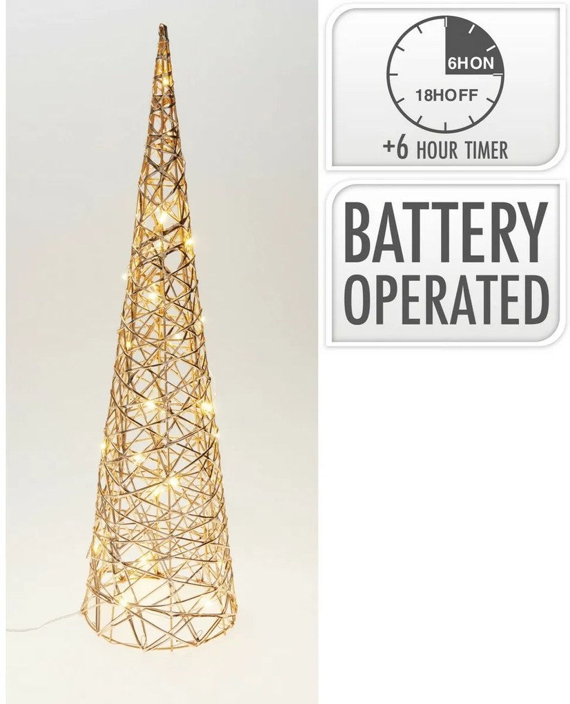 Conul luminos de Crăciun Champagne, 60 x 16 cm, 30micro LED, pe baterii, 60 cm