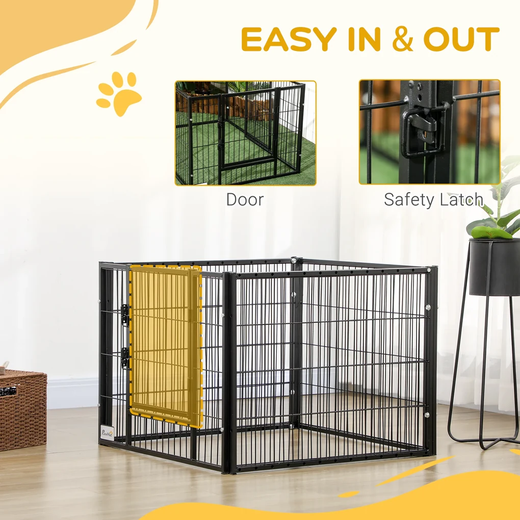 PawHut Tarc de Joacă pentru Animale, 6 Panouri din Oțel, Lungime Ajustabilă 82,5-150x61cm, Ideal pentru Interior/Exterior, Negru | Aosom Romania