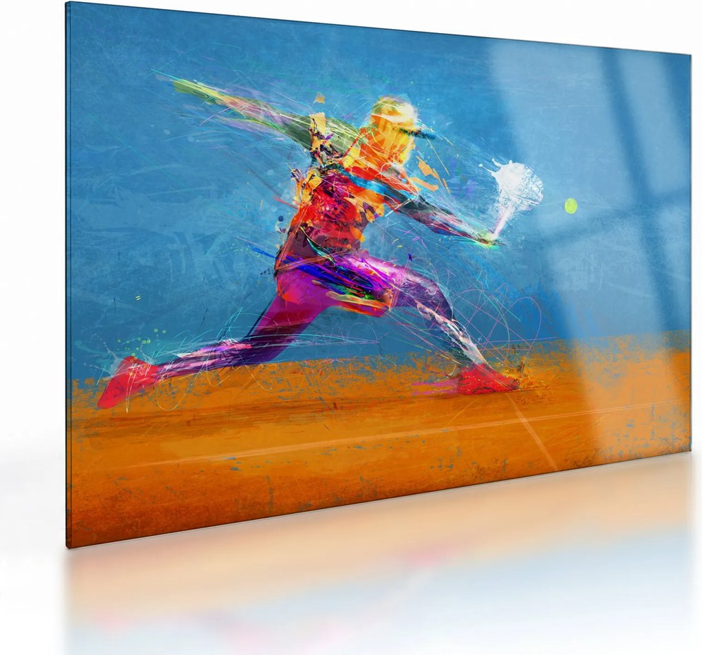 Tablou pe sticlă - Jucător de tenis pictat (70x50 cm)